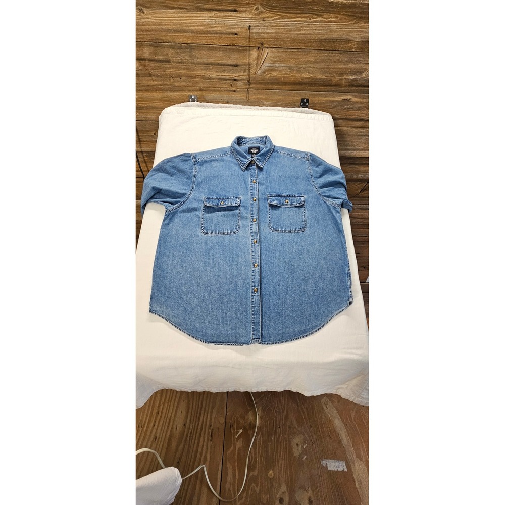 Y2K Dockers Mens 2X Denim Button Down Shirt Long Sleeve Blue Cotton Workwear 2XL